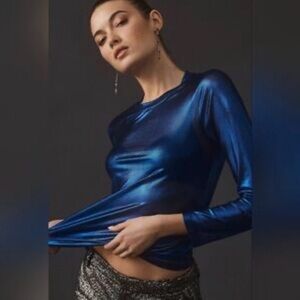 Anthropologie Porridge Metallic Blue Top Size L